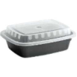 35oz Square Oval Plastic Box w/Lid (BLK)-150/Case