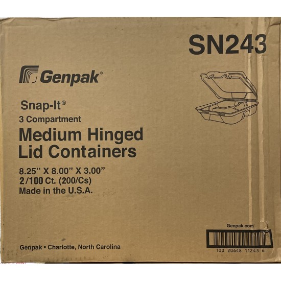 Hinged Lid Container-8.25x8(Genpack)-200/Case